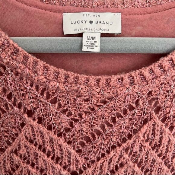Lucky Brand Long Sleeve Knit Top with Sheer Lining Dusty Rose Color Sz- Med - Picture 3 of 3